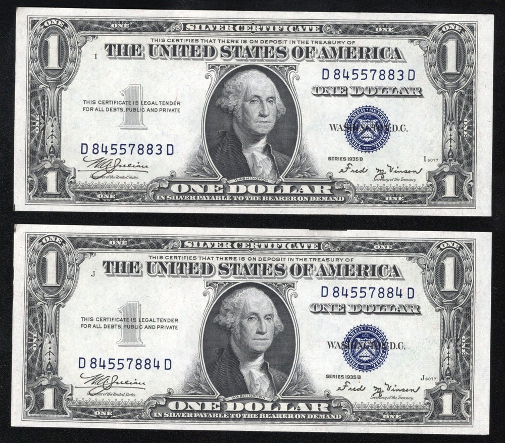 CONSECUTIVE 1935-B $1 SILVER CERTIFICATE NOTES (UNCIRCULATED) Fr 1611 0032