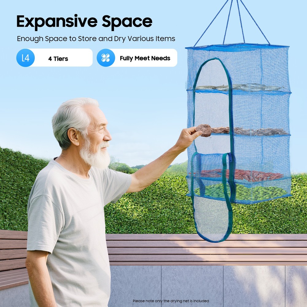 Foldable 4 Layers Drying Net Hanging Vegetable Fish Dishes Mesh Dryer Rack