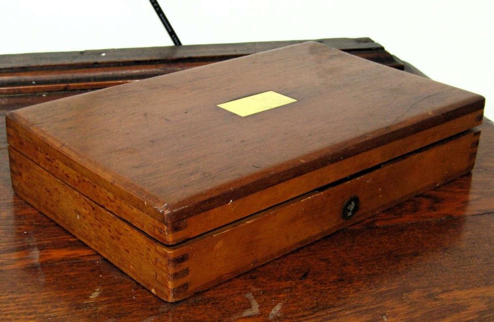 Antique Vintage Walnut Box Draftsman Drawing Set Geometry Technical Engineering