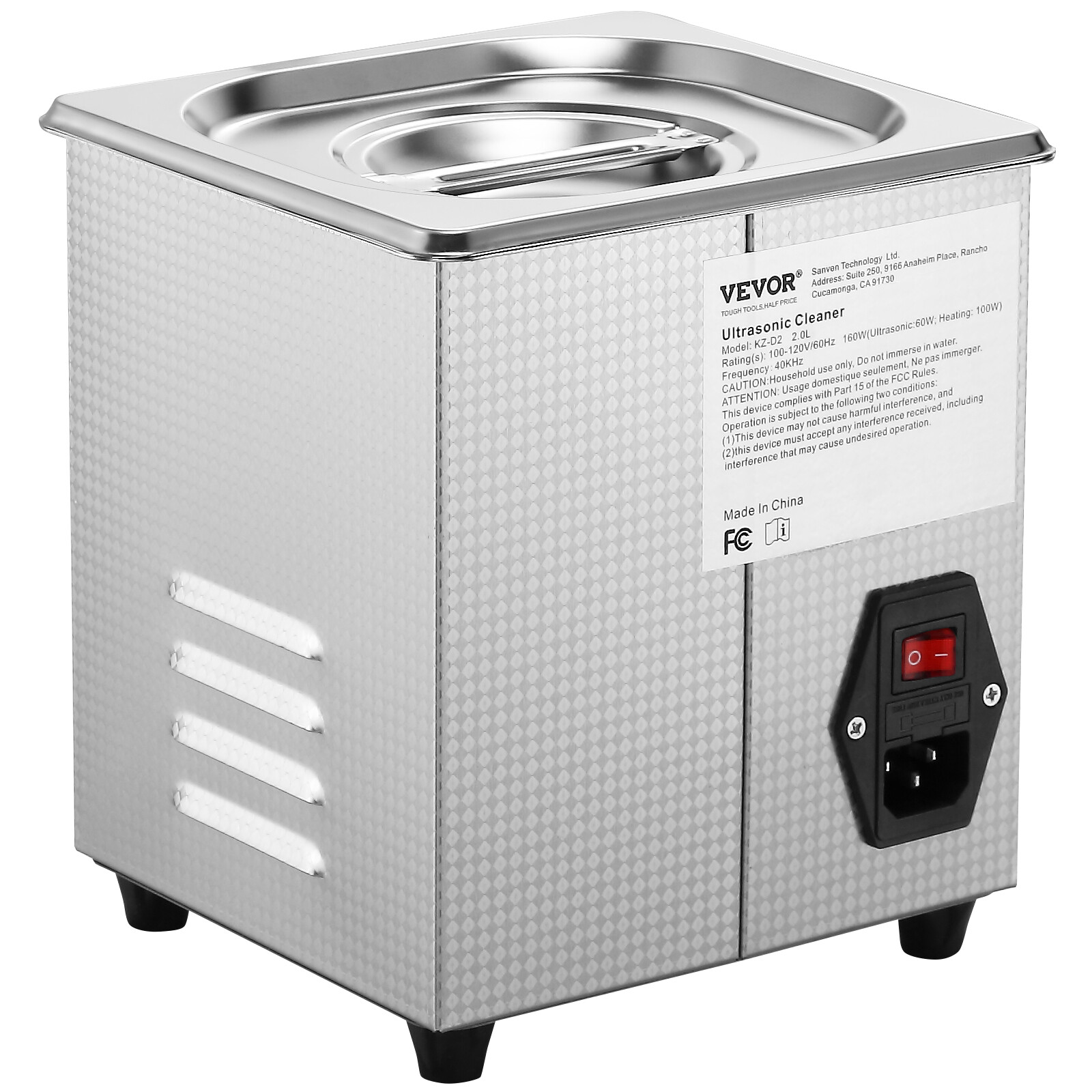 VEVOR 2L Ultrasonic Cleaner with Timer Heating Machine Digital Sonic Cleaner