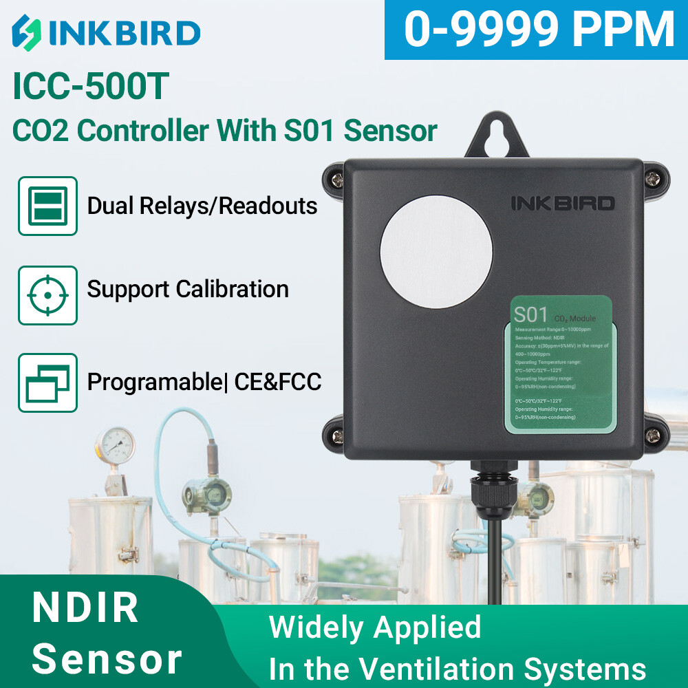 Inkbird Program CO2 Controller Regulator ICC500T Sensor Probe Greenhouse Plant