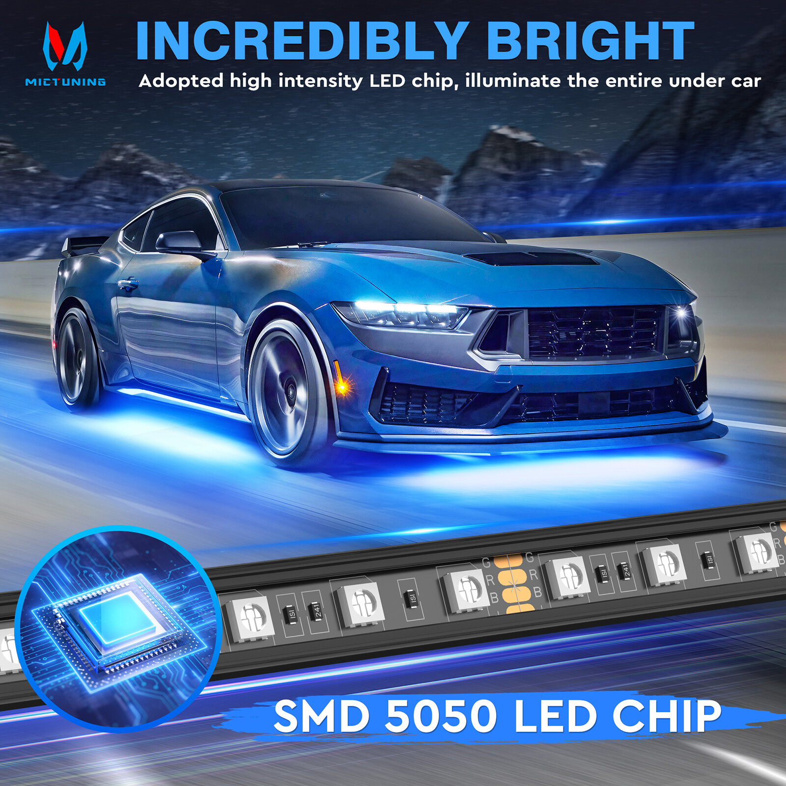 MICTUNING RGB LED Strip Under Car Tube Underglow Underbody System Neon Light Kit
