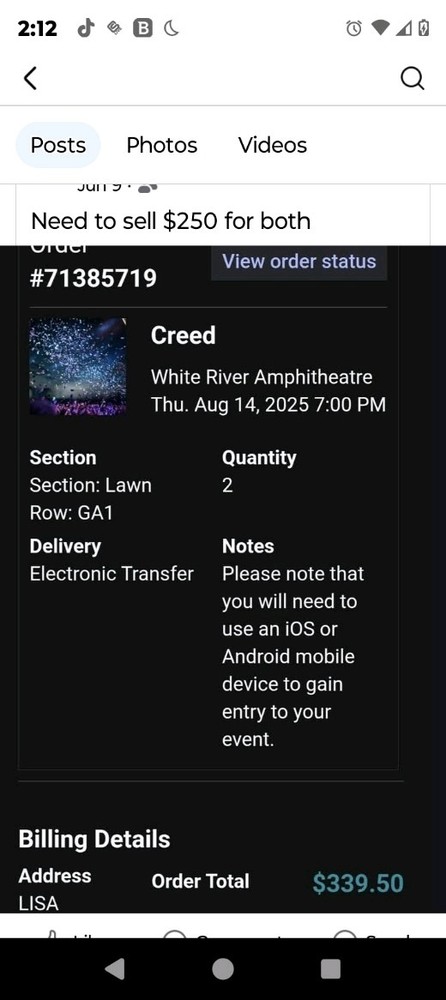 2 Tickets To Creed