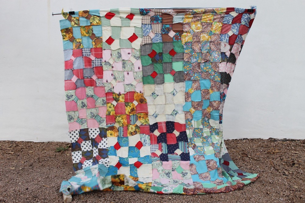 Vintage Scrappy Checkered Patchwork Quilt Top