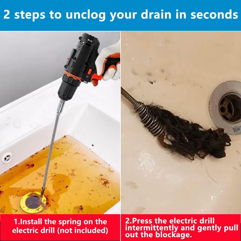 Drain Snake, Spring Drain Clog Remover with Electric Drill Connector, Durable...