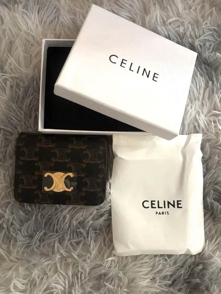 CELINE Tri Fold Wallet Dark Brown From Japan