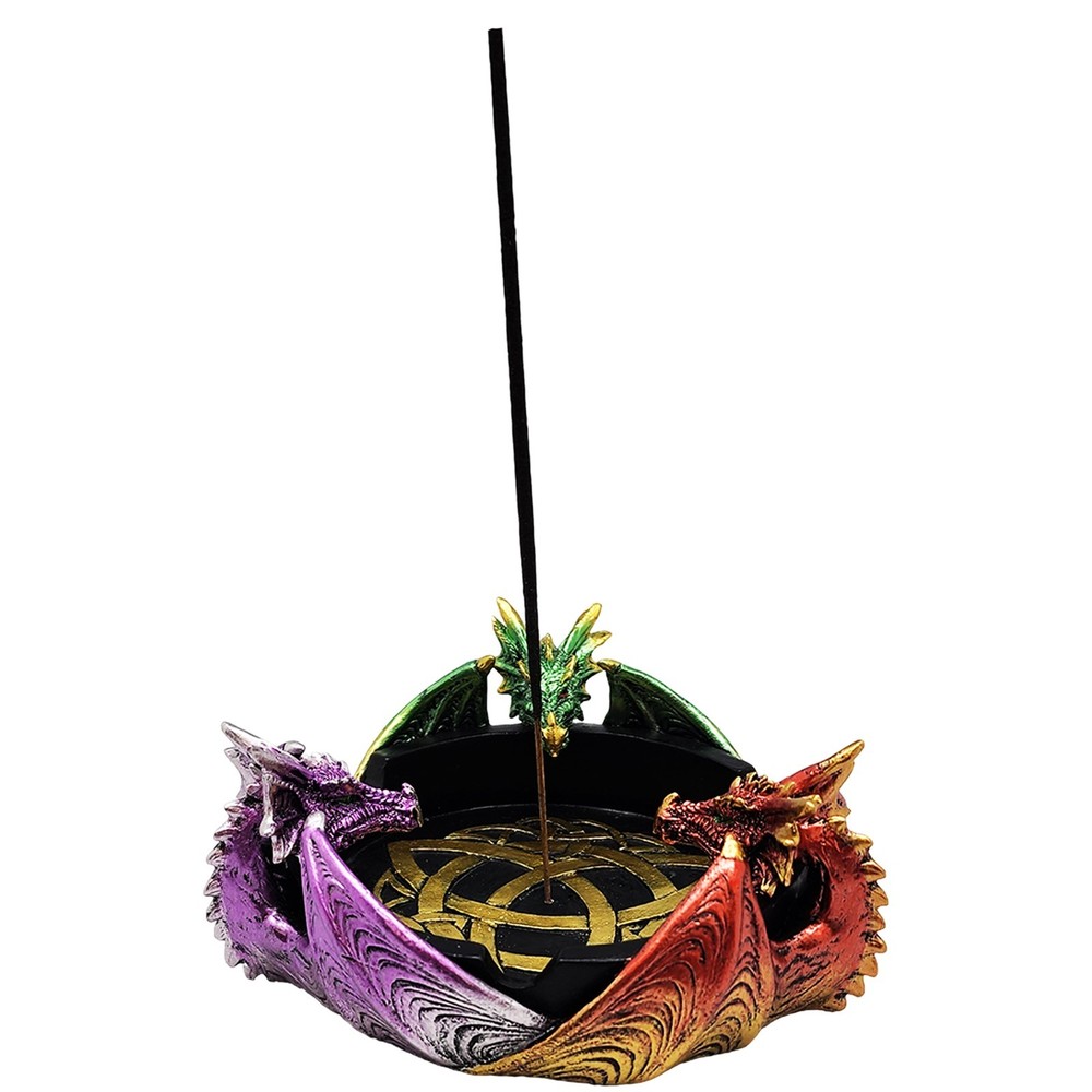 Three Dragon Ashtray & Incense Burner – Hand-Painted Cold Cast Resin