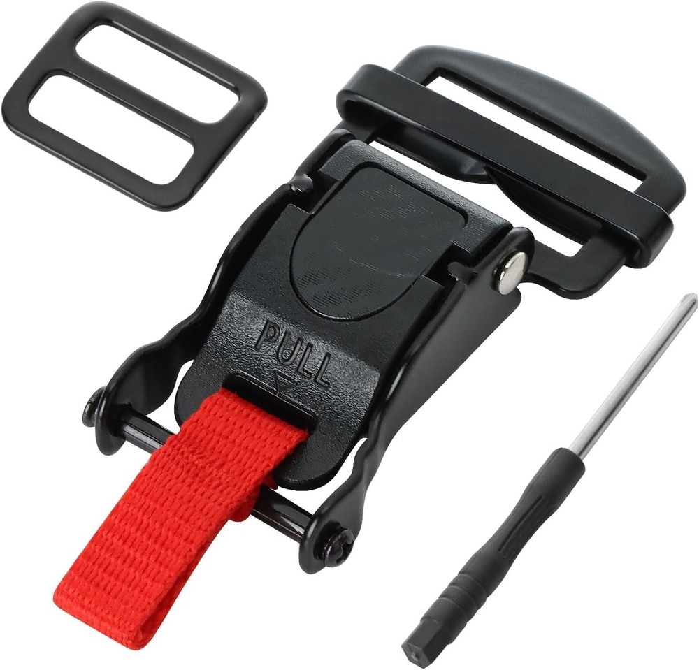 Quick release buckle kit for motorcycle helmets.