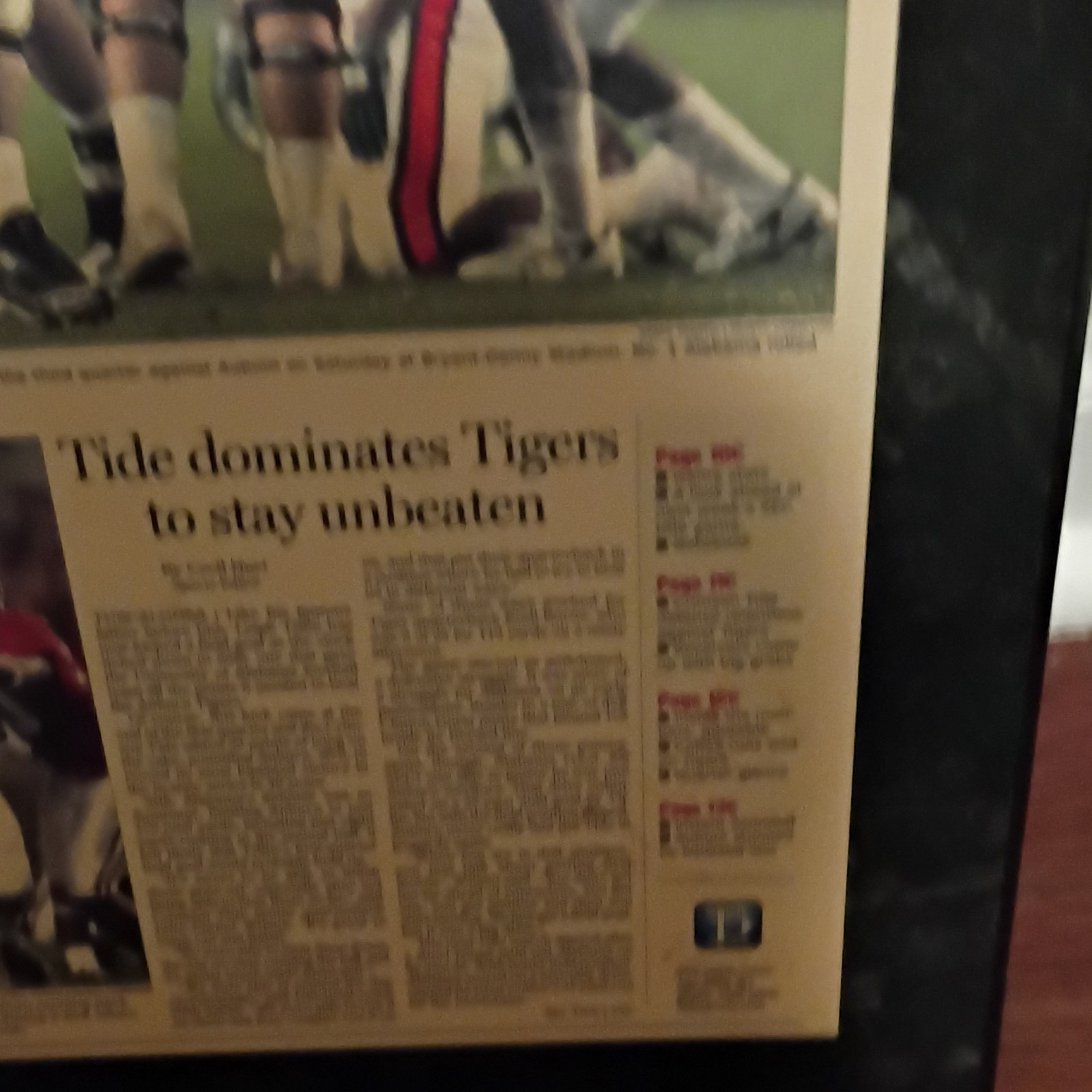 Framed Sports Newspaper Alabama vs Auburn 36-0 College Football Collectible