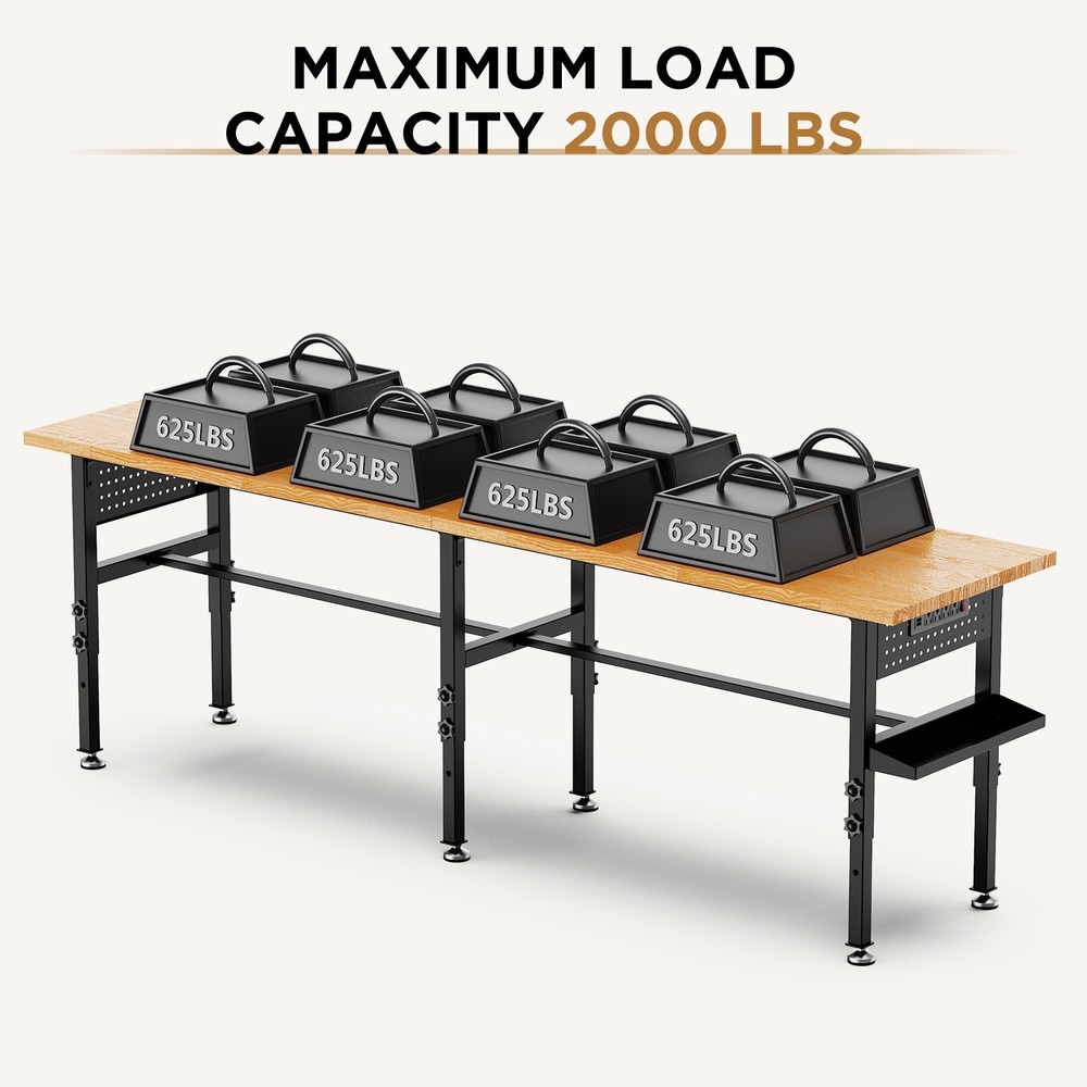 96" Adjustable Workbench with Side Pegboard Garage Work Table with Storage Box