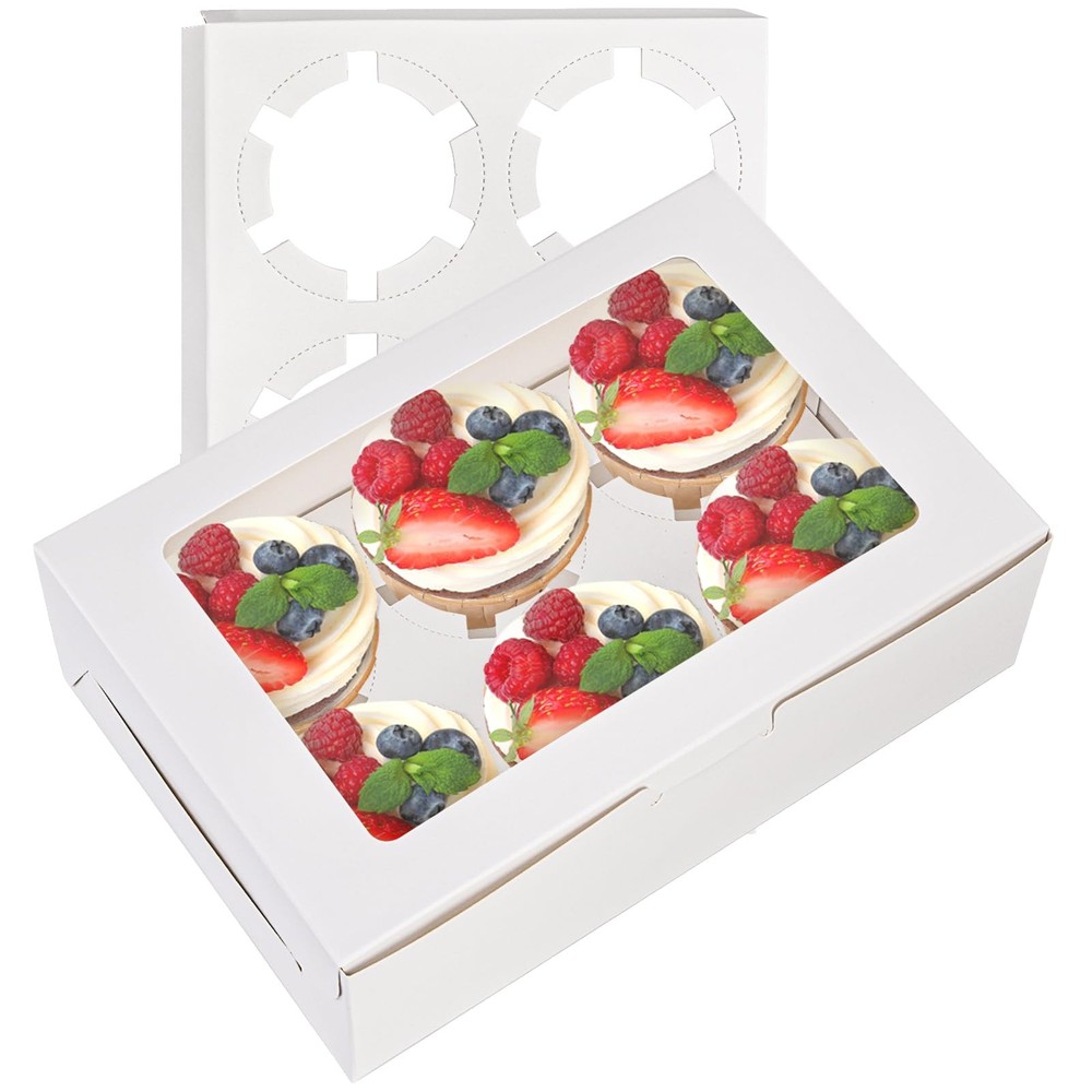 50-Pack 6-Count White Cupcake Box with Window Insert Bakery Pastry Container