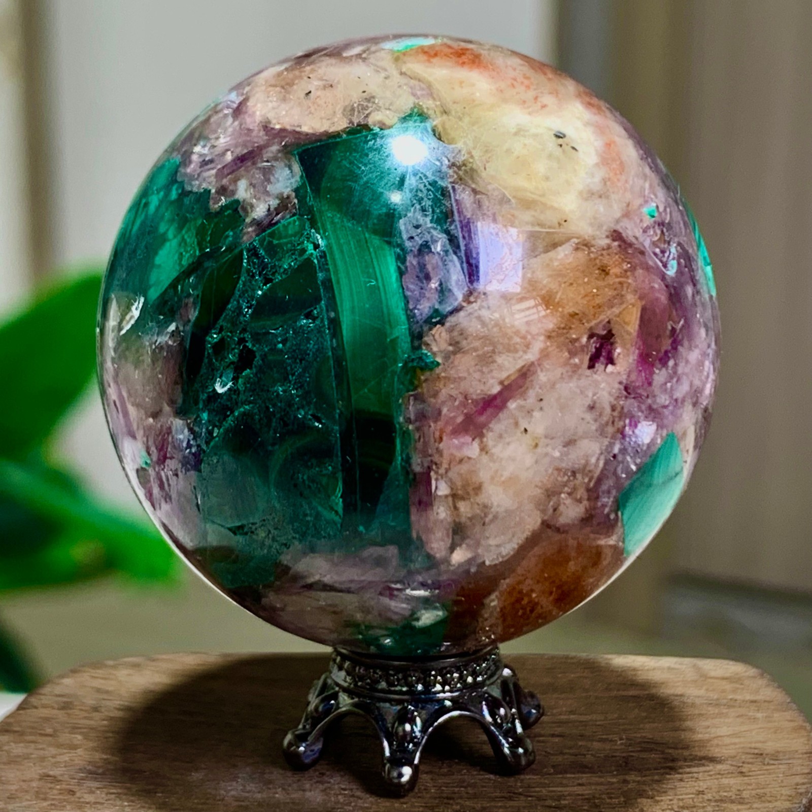92G Newly discovered rare malachite purple mica symbiotic sphere restoration