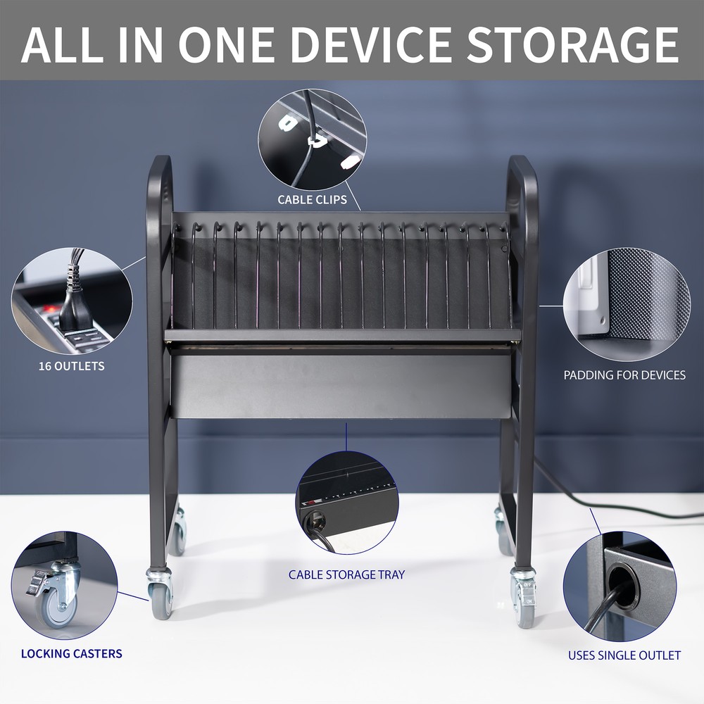 VIVO Black 16-Device Mobile Open Charging Cart