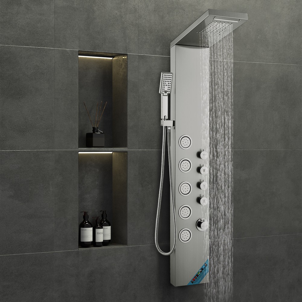 VEVOR Shower Panel Tower System Stainless Steel 4 Modes Rainfall Waterfall Jets