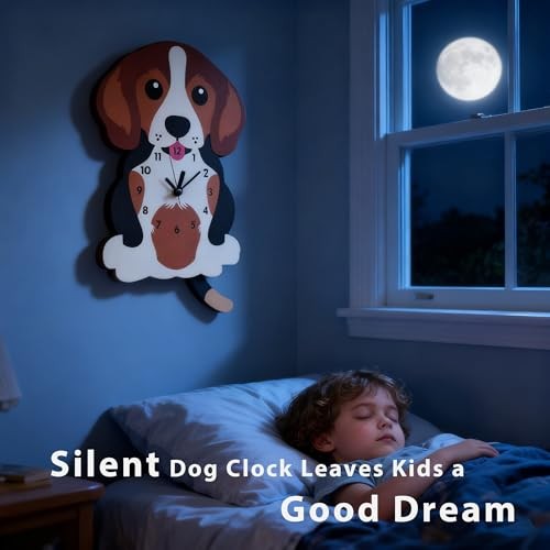 Dog Pendulum Wall Clock,Cute Swing Tail Beagle-styled Wall Clock Decorative