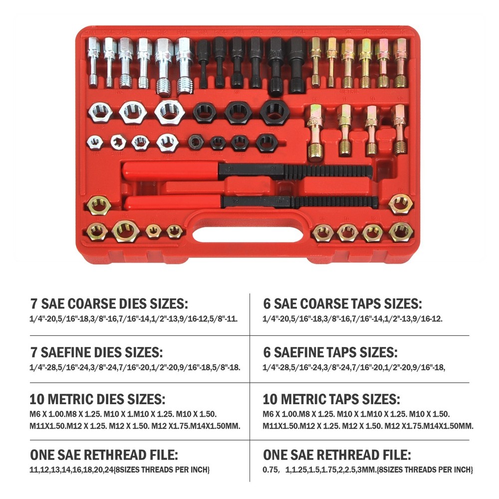 48 Pcs Thread Repair Chaser Set UNF UNC and Metric Thread Restorer Kit