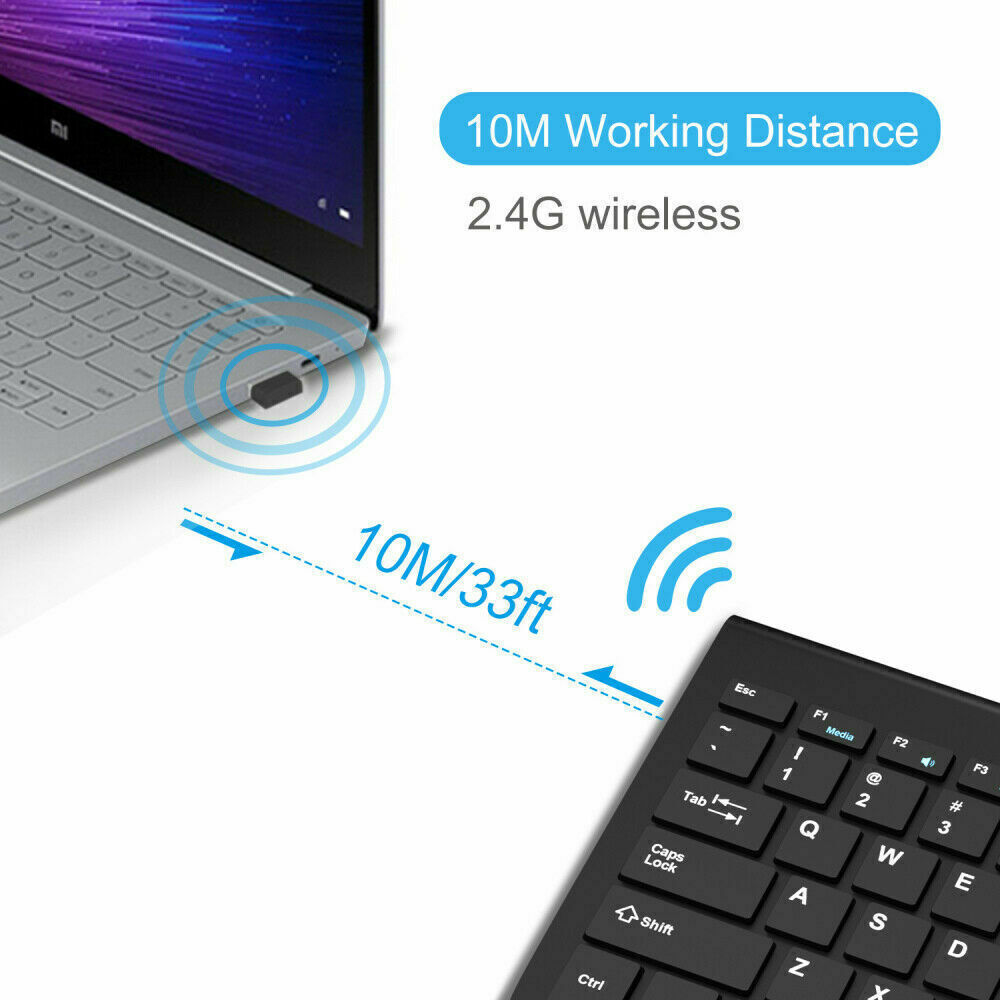 Mini Wireless 2.4G Keyboard & Mouse Combo Set For PC Laptop Computer Slim Black