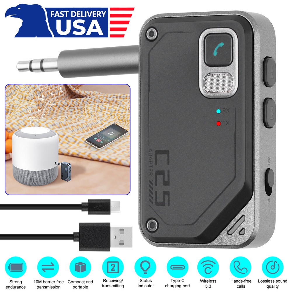 ~Wireless Bluetooth 5.3 Transmitter Receiver Adapter 2-in-1 Audio 3.5mm Jack Aux