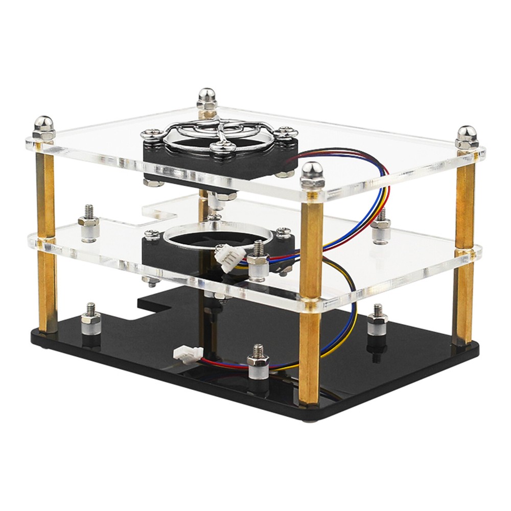 Raspberry Pi 5 Multi-Layer Acrylic Shell Protective Case Cooling Fan US