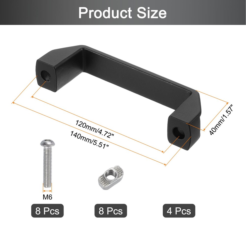 4 Pack Rectangular Pull Handle, 4.7" Hole Center Door Handle, Black