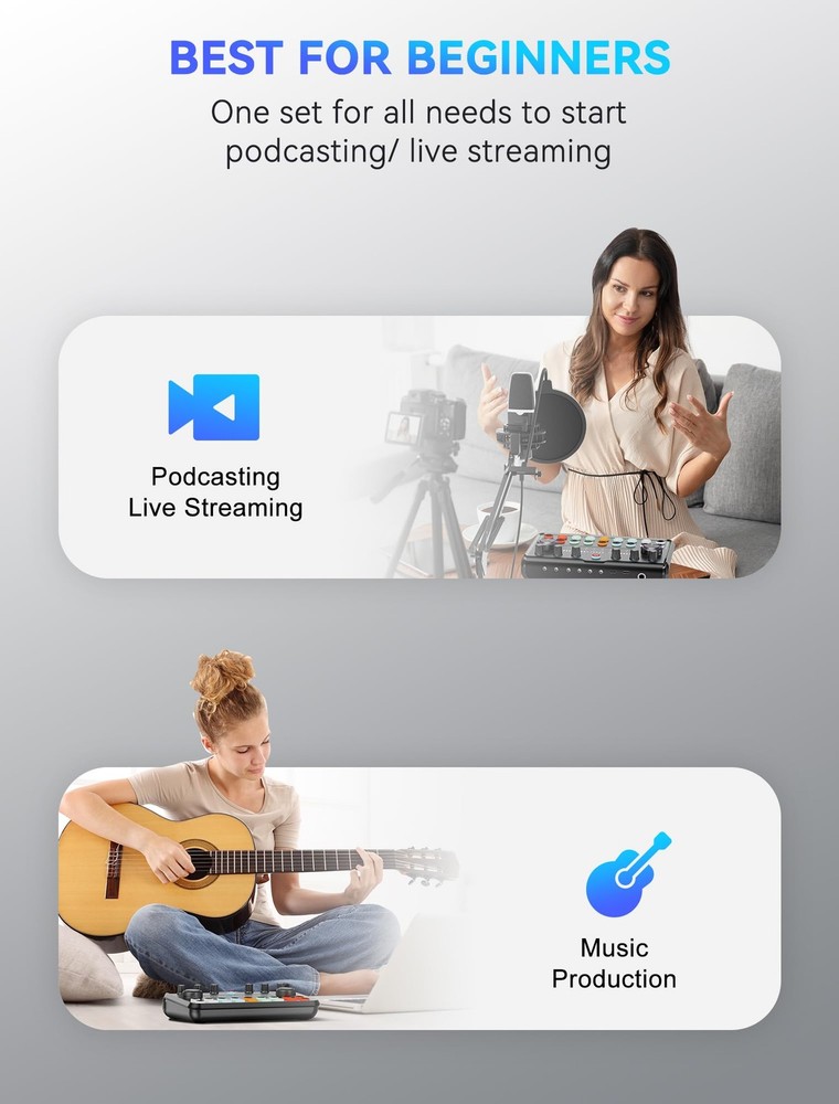 Podcast Equipment Bundle,Audio Interface with Studio Condenser Microphone for...