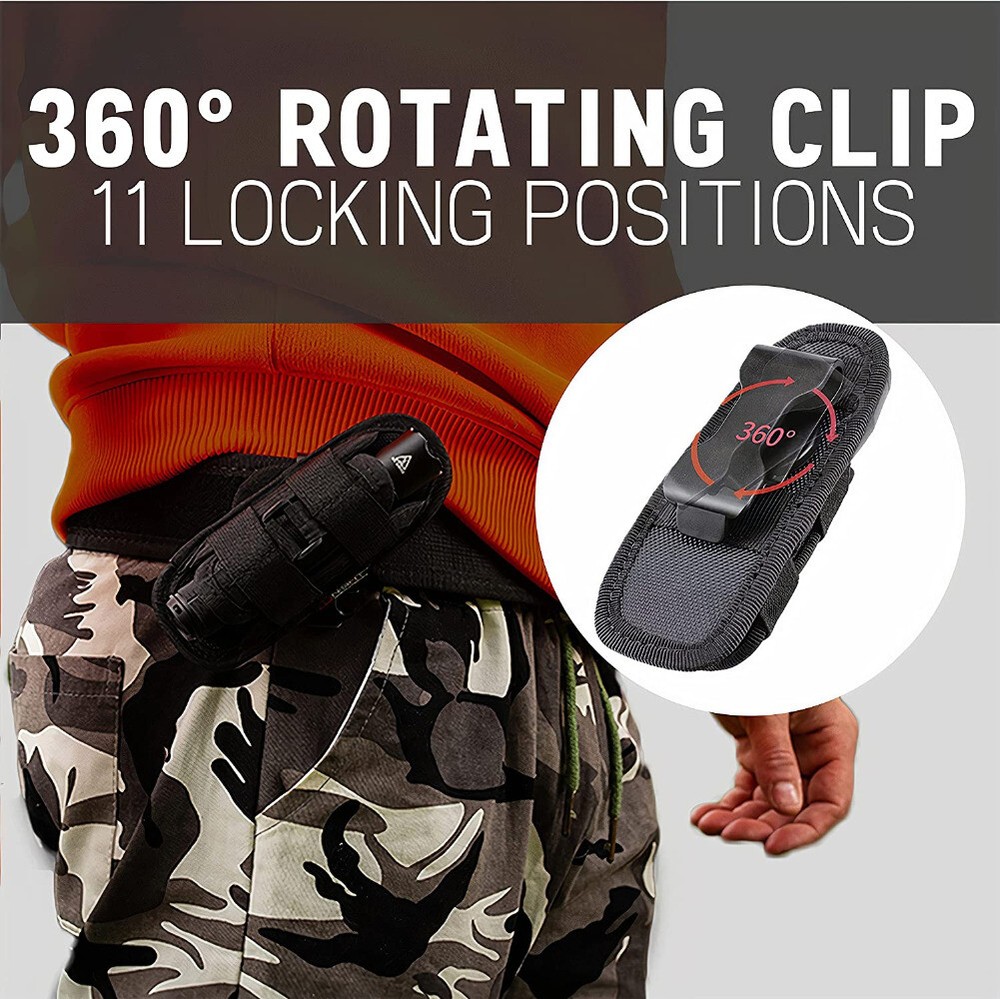 Tactical Flashlight Pouch Holster, Rotatable Flashlight Holder Belt Clip Case