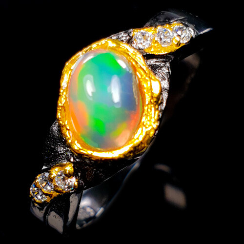 Unheated Handcraft Natural Opal Silver Ring 925 Sterling / RVS356