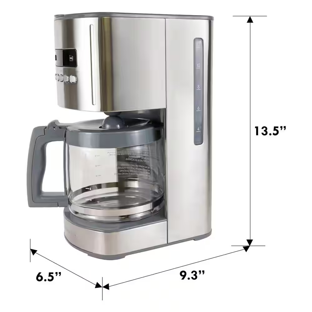 Programmable 12 Cup Silver/Stainless Steel Drip Coffee Maker with Aroma Control