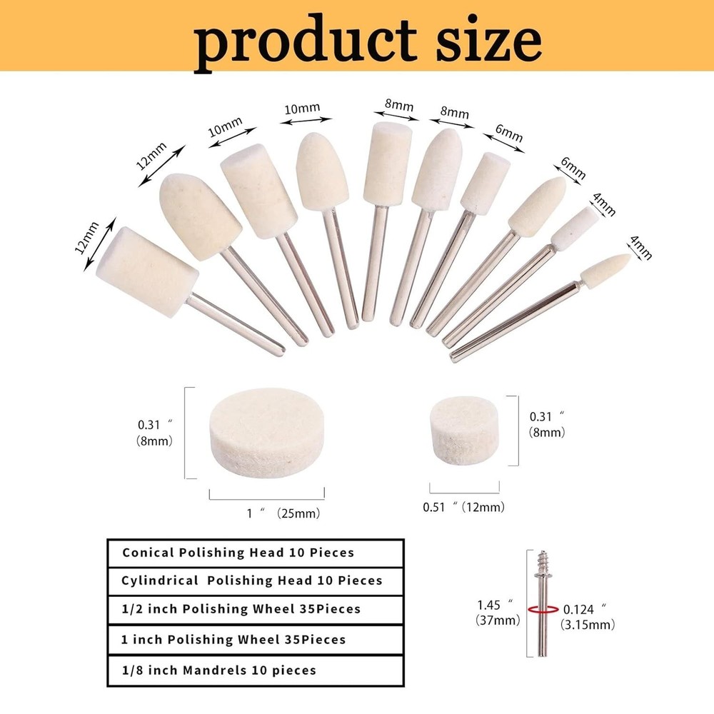 Complete 100 PCS Dremel Buffing Wheel Set - Multi-Shape for Every Polishing Task