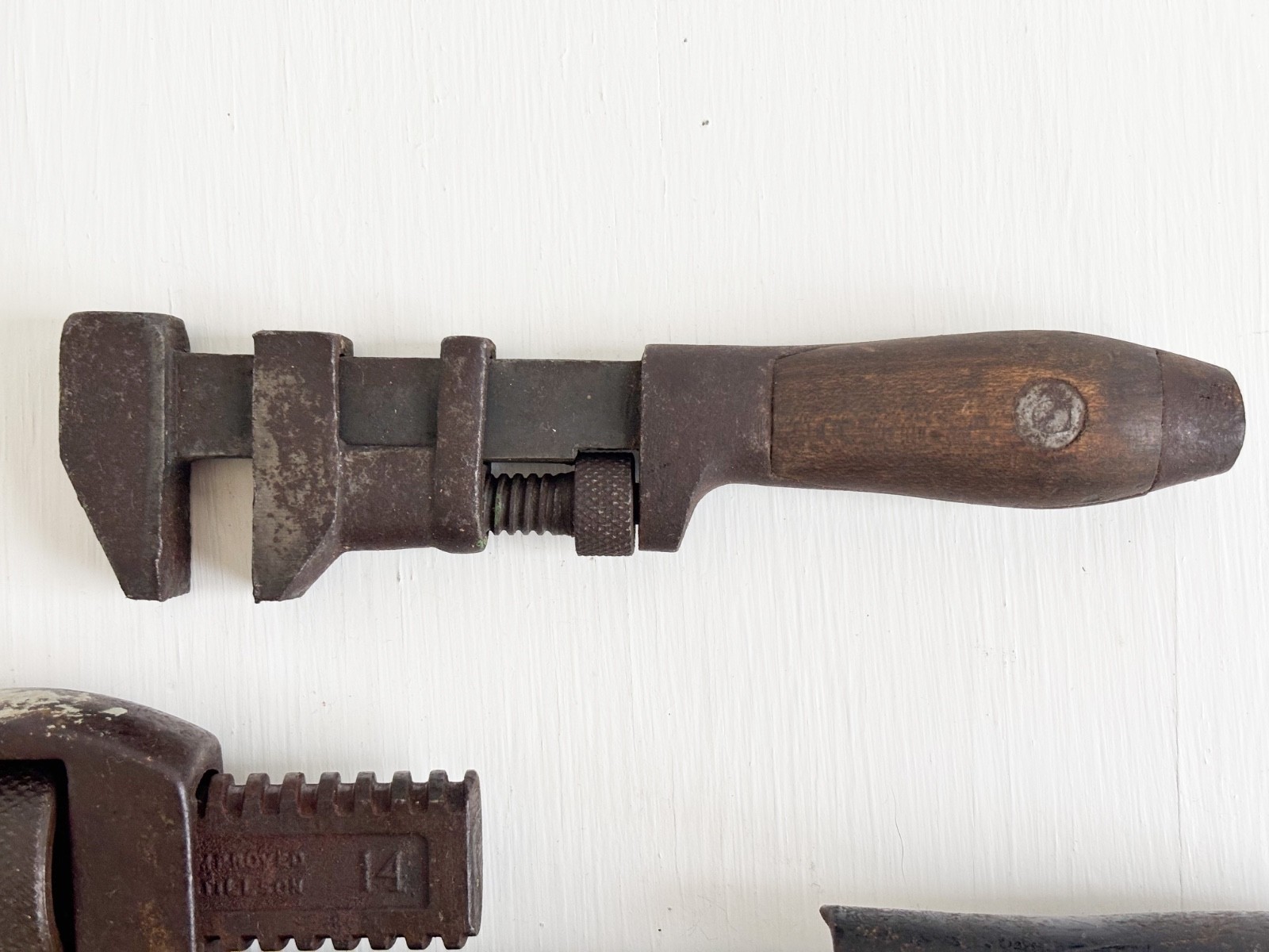 Set of Antique Wrenches—Stillson Pipe & Possible Coes Monkey Industrial Rustic