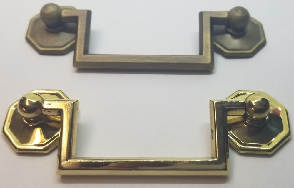 MEDIUM BRIGHT BRASS 3" Centers Colonial Revival Drawer Pull Square Handles KNOB