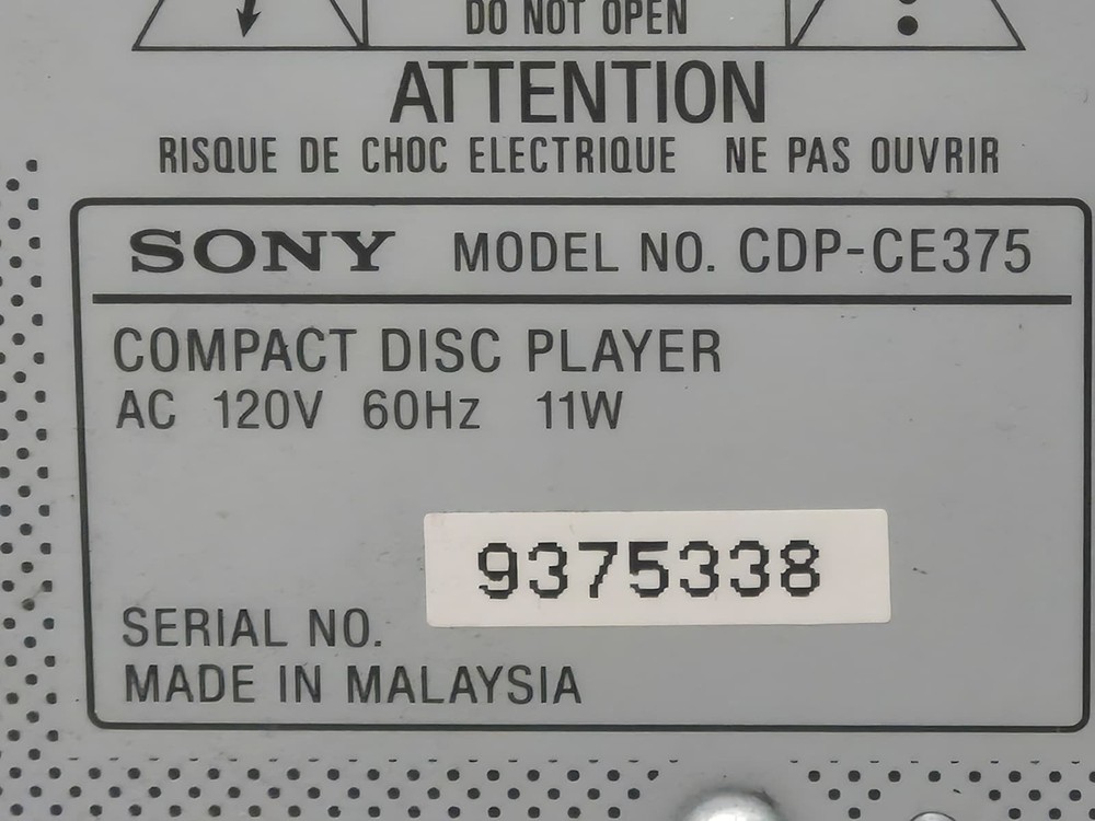 Sony CDP-CE375 Compact Disc CD Player 5 Disc Carousel Changer - CD Player Only