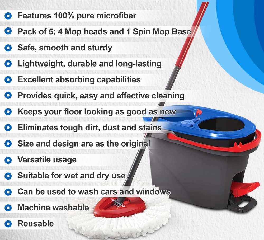 O-Cedar Mop Head Replacement – 4 Pcs Durable and Machine Washable Mop Head