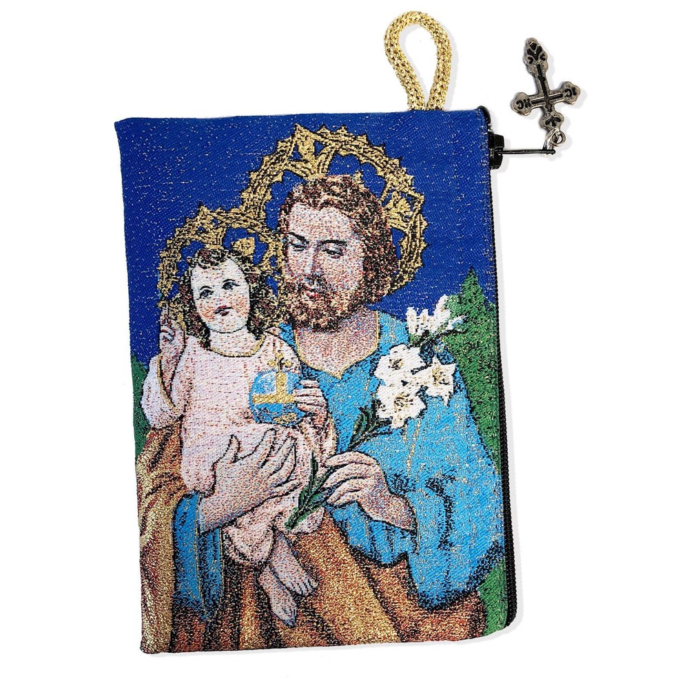 St Saint Joseph Tapestry Keepsake Rosary Icon Pouch Case Holder Gift NEW!!!