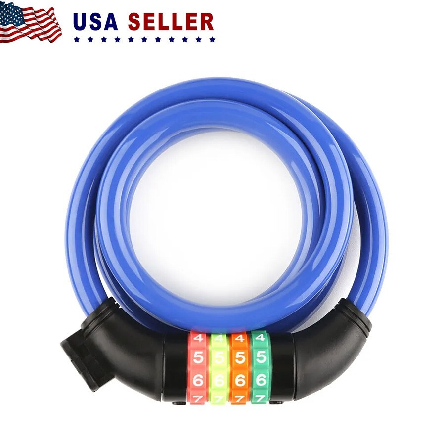 4 Feet Bike Locks Cable, 4-Digit Resettable Combination Coiling Bicycle Lock
