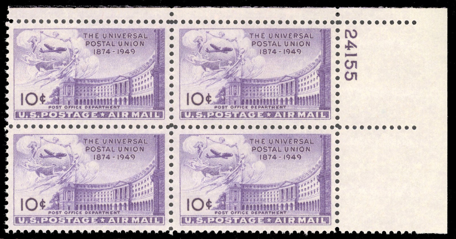 Scott C42 Plate No. Block, the 1949 Universal Postal Union Airmail Issue - MNH