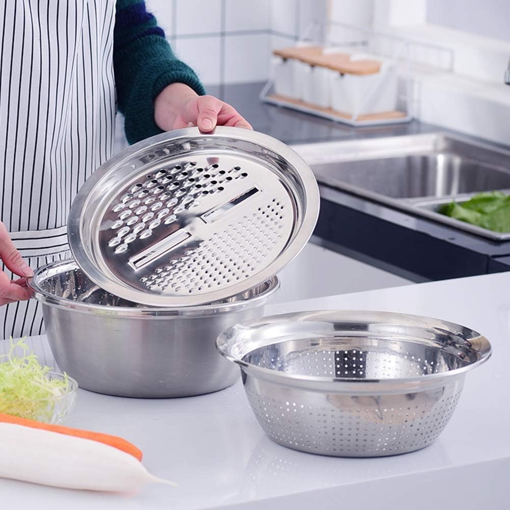Multi-Function Stainless Steel Colander Set with Grater & Drain Basket, 3 PCs