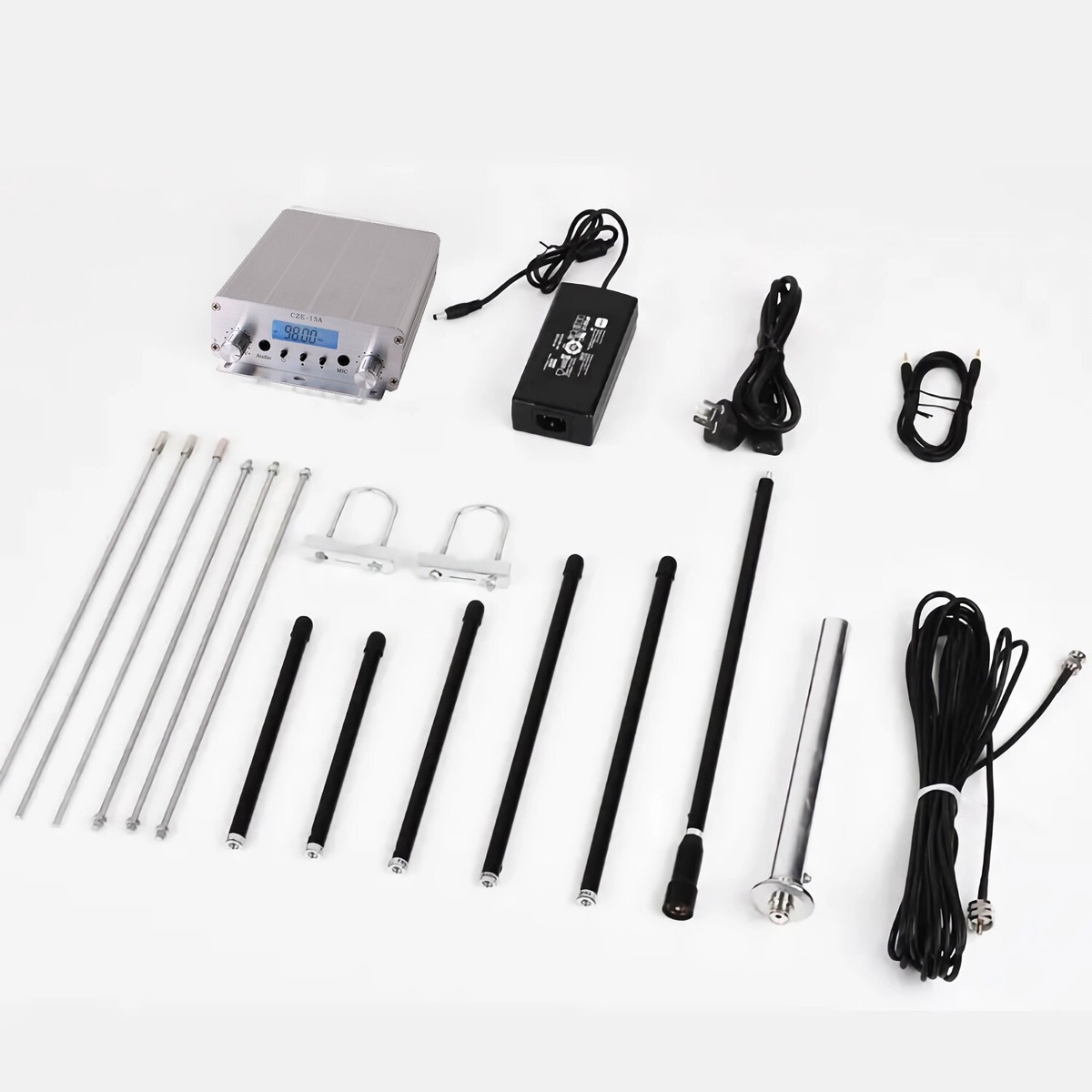CZE-15A 15w/3w FM Transmitter Radio Broadcast 1/4 wave GP aluminum Antenna kit