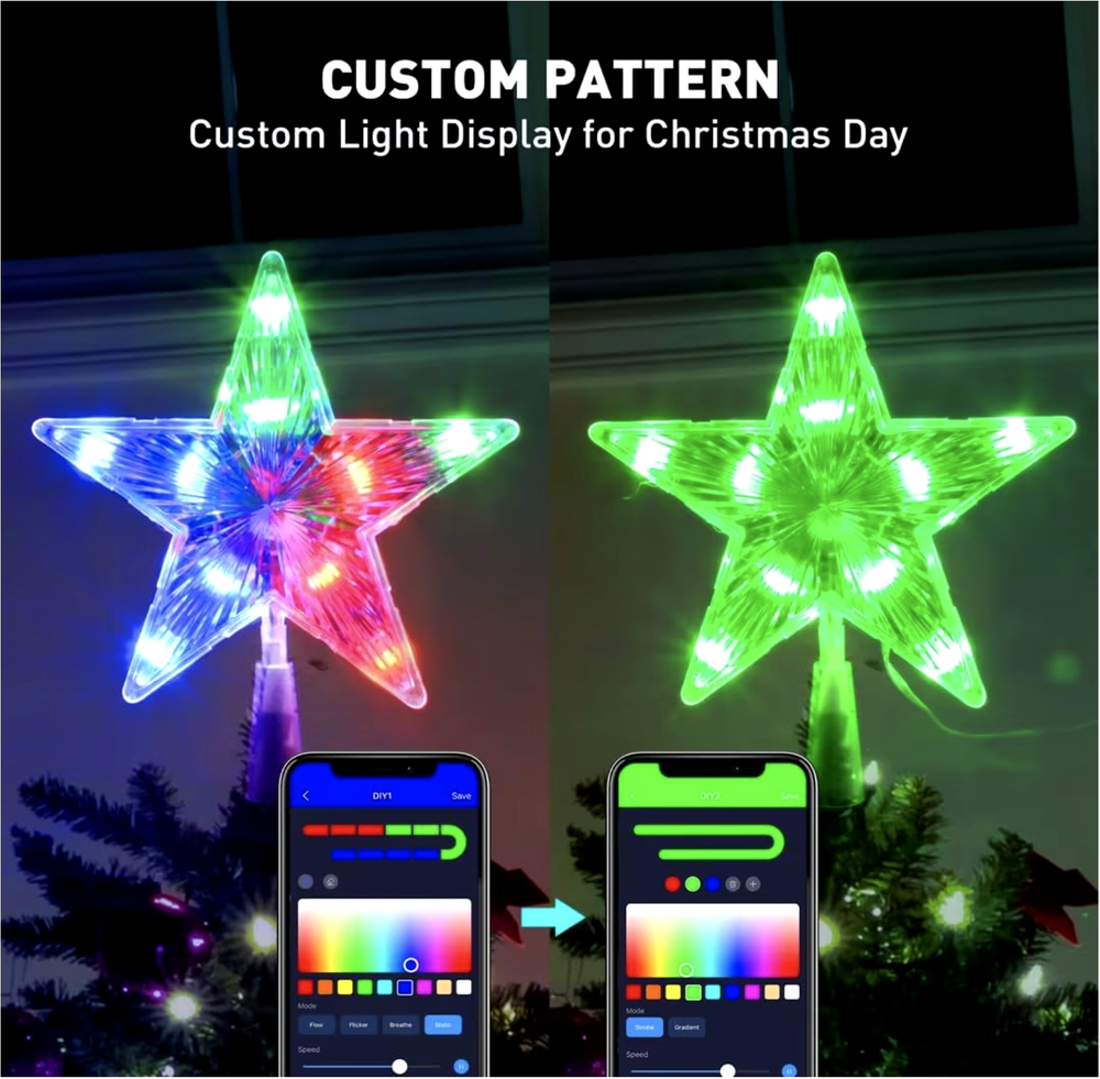 Christmas Tree Topper MultiColor Lighted Star Remote&APP DIY with USB wire plug