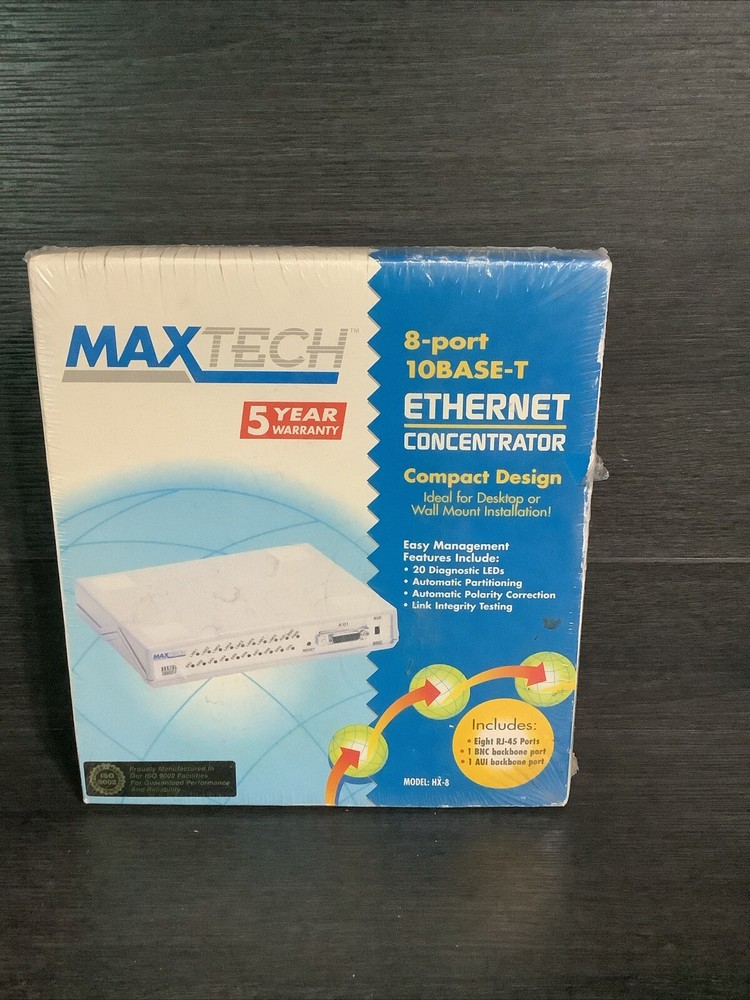 MaxTech 8 Port 10Base-T Ethernet Concentrator Ethernet HX-8