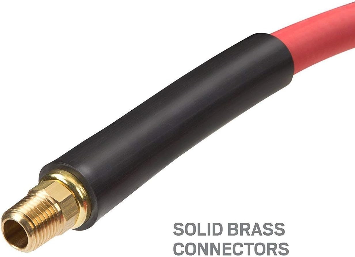 Premium Red Rubber Air Hose 3/8" x 50 ft 300 PSI Assembly with 1/4" Male Pipe