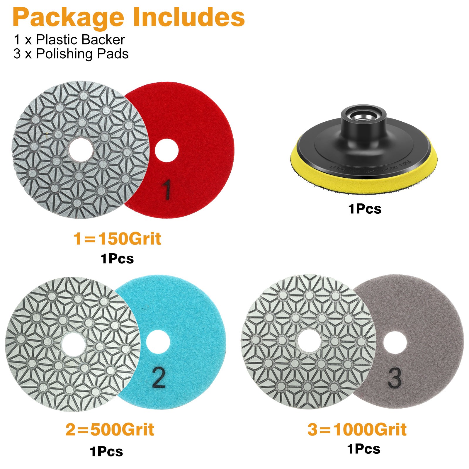 4" Diamond Wet Polishing Pads Kit for Stone Concrete Marble Quartz Granite Glass