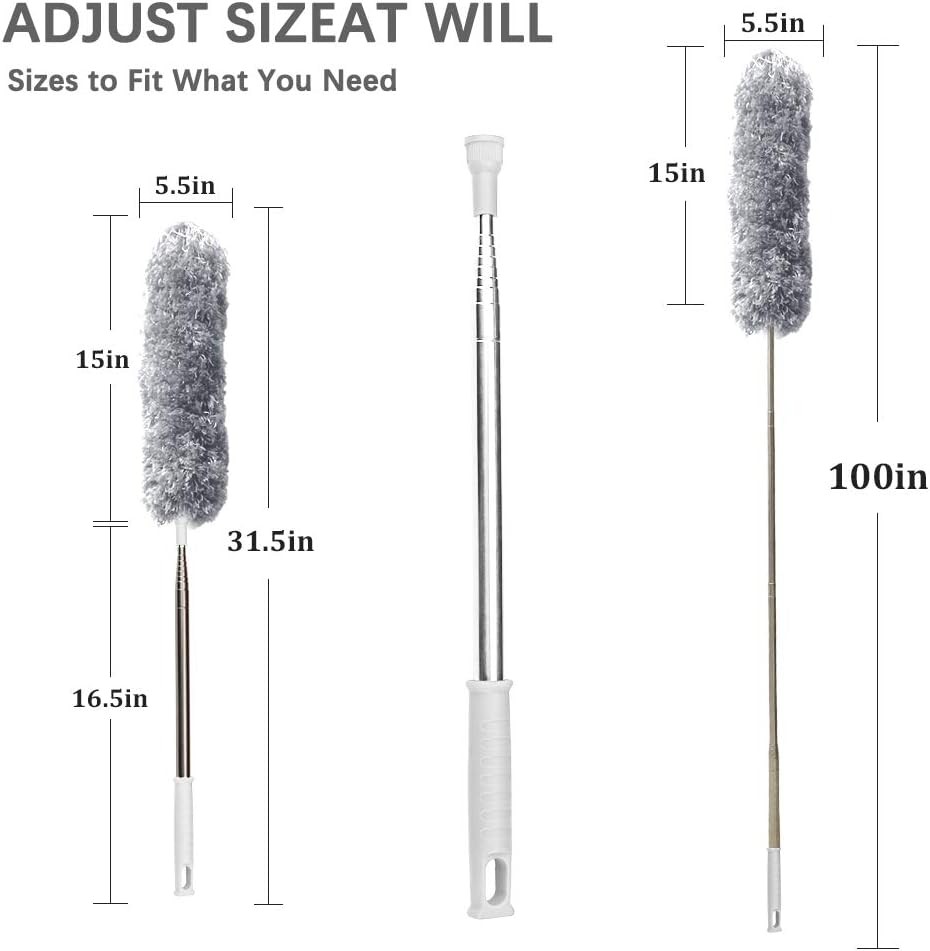 Microfiber Feather Duster 100" Extendable Pole Bendable Head for High Ceilings
