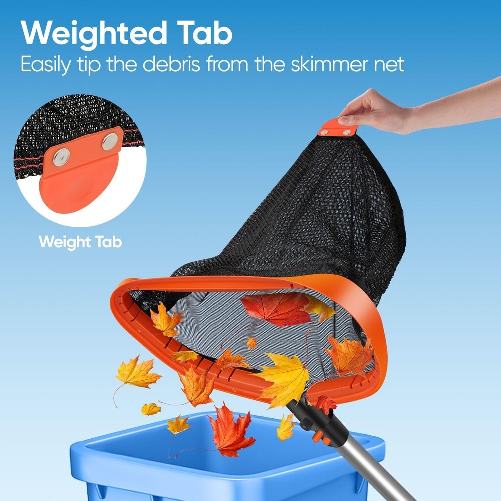 17.5-Inch Pool Skimmer Net Aluminum Frame Double-Layer Mesh Leaf Rake
