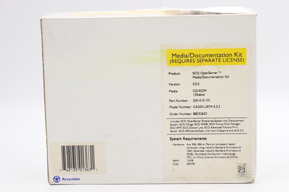 SCO OPENSERVER VERSION 5 Release ToolWare 1 INTERNATIONAL Media Kit Retail Box