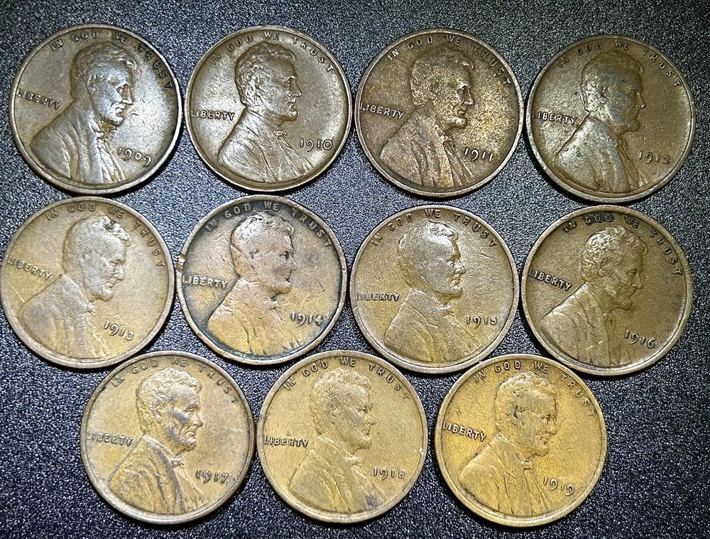 1909-1919 Lincoln Wheat Cent SET AVERAGE CIRC (11) Coins Total SKU028