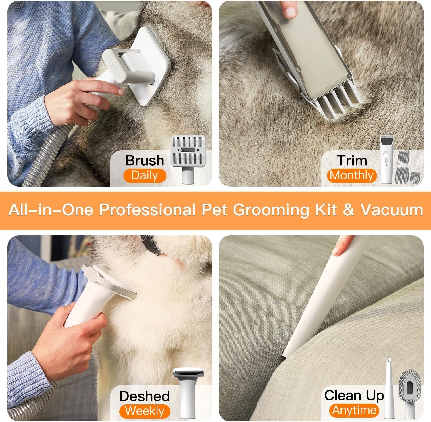 Dog & Cat 12000Pa Pet Grooming Kit & Vacuum 2L Large Capacity w/ 5 Clipper Tools