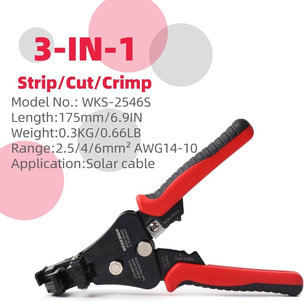 3 in 1 Adjustable Wire Stripper Tool, Automatic Solar Cable Stripper/Cutter for