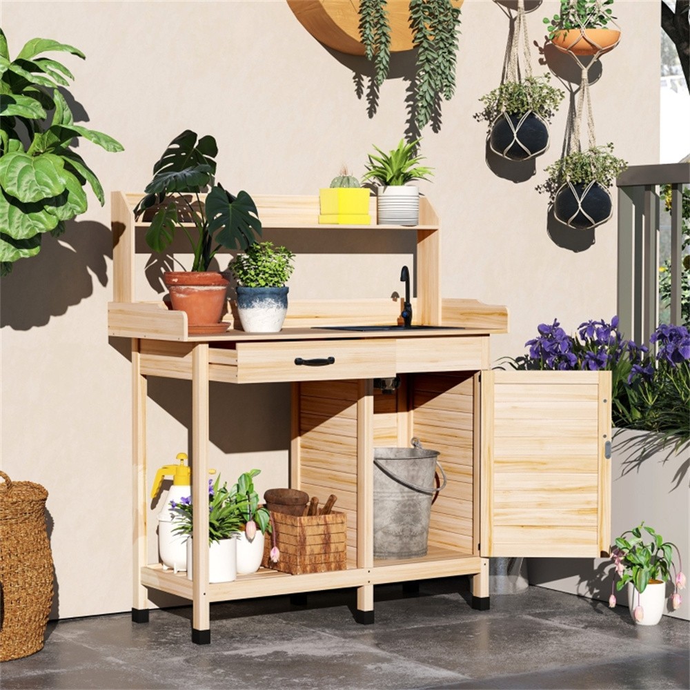 Potting Table Garden Work Bench Open Shelf Storage