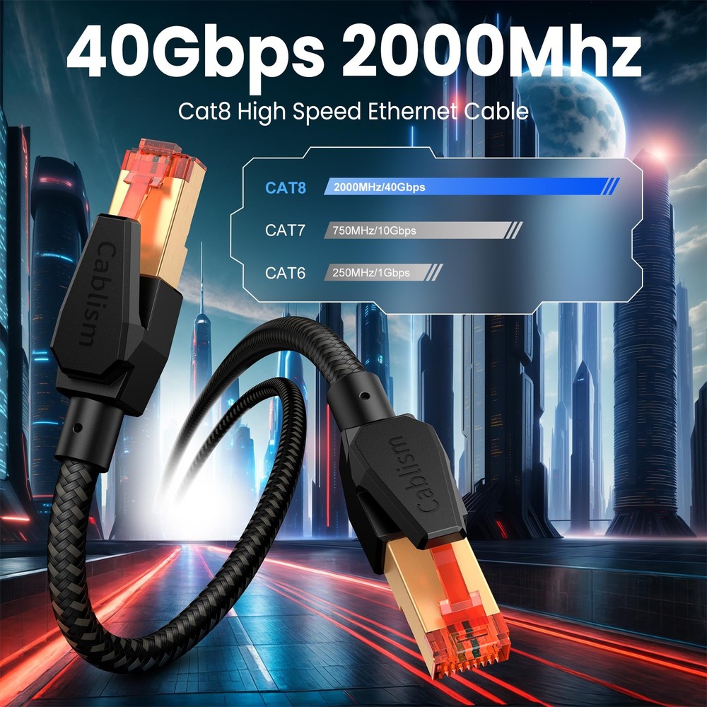 Cat 8 Ethernet Cable 2FT-2Pack Short,Heavy Duty High Speed LAN Network Cable ...